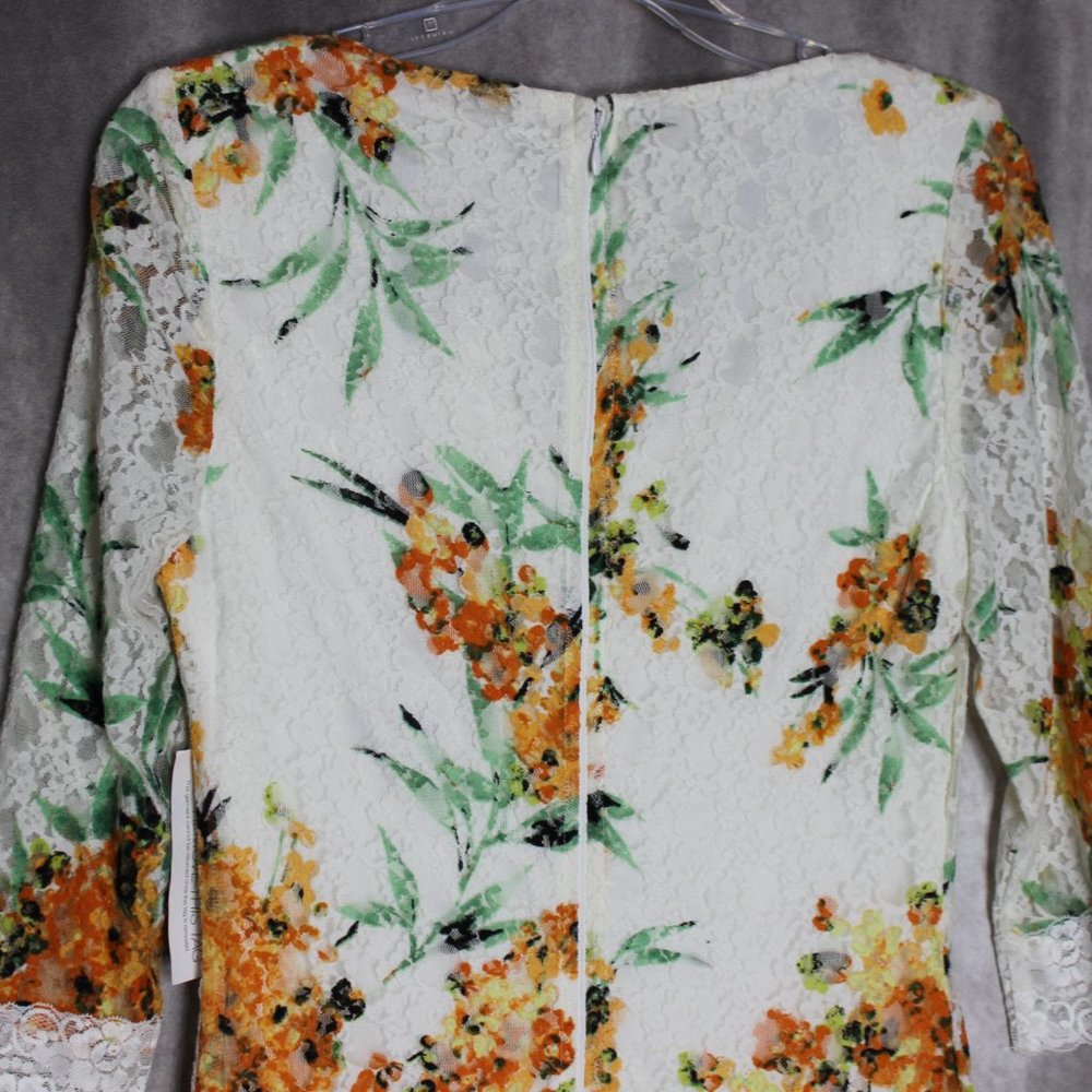 *SOLD* NWT Eva Mendez for NY & Co White Floral Print Lace Trim Dress Size Medium - Picture 9 of 12